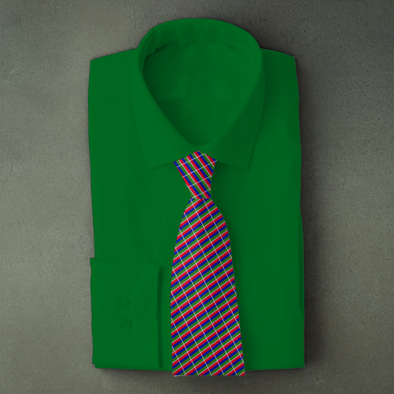 Gambia flag necktie on green folded shirt