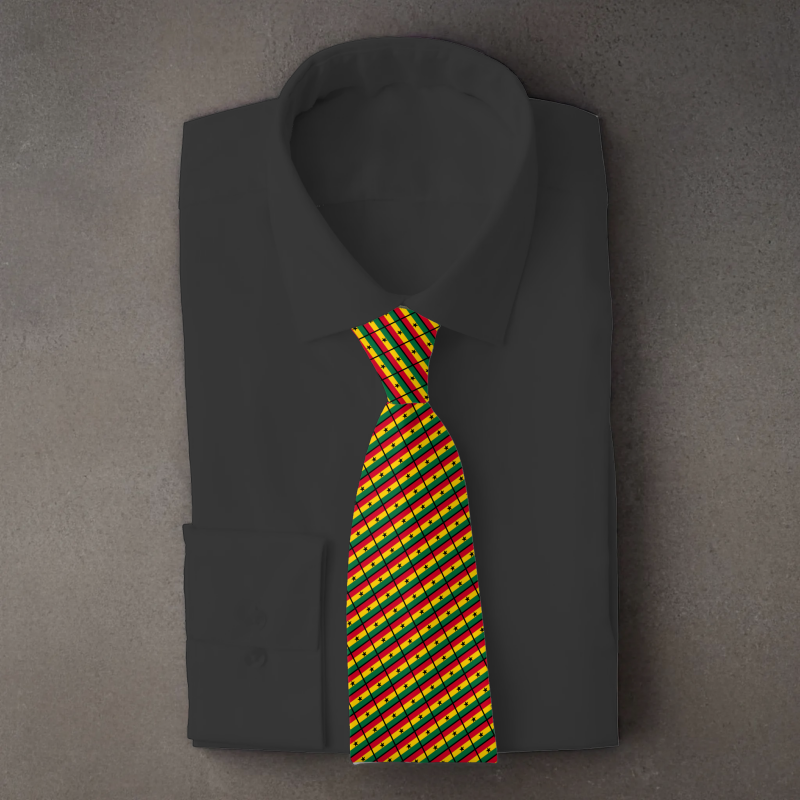 Ghana flag necktie on black folded shirt