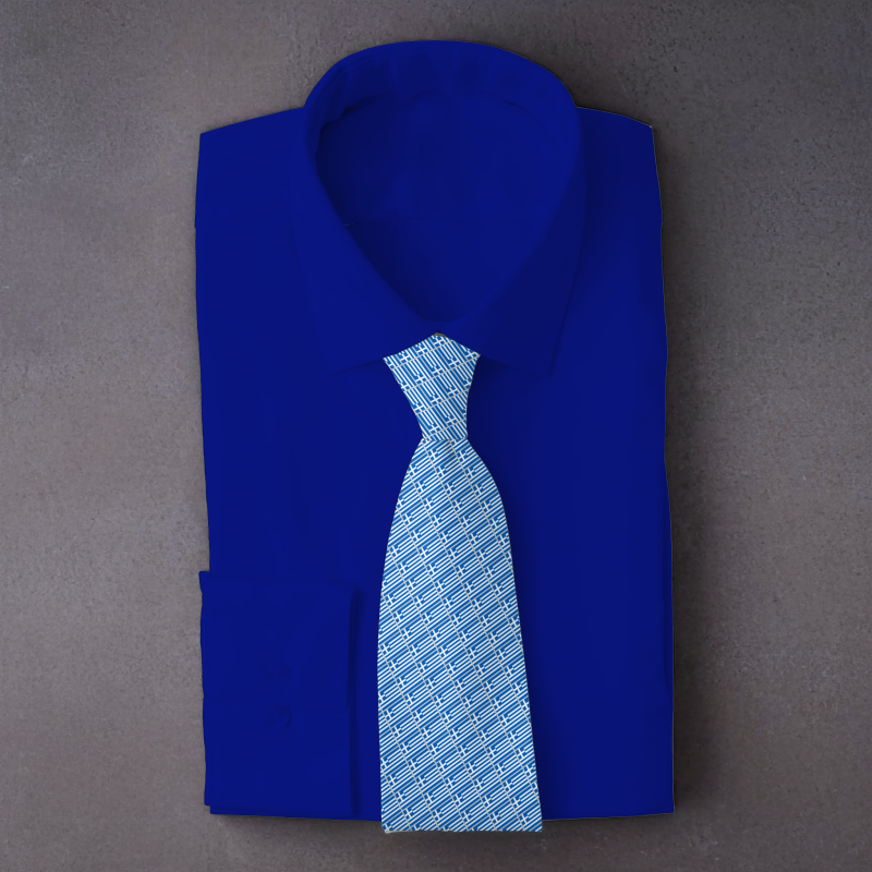 Greece flag necktie on blue folded shirt