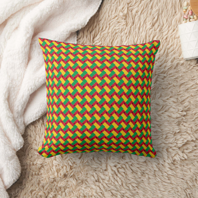 Guinea-Bissau flag-inspired pillow in square shape, designed with a creative patchwork motif.