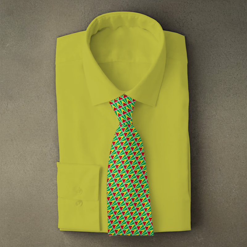 Guyana flag necktie on yellow folded shirt
