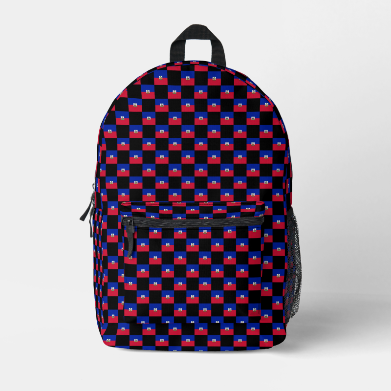 Haiti flag backpack with checkered detailing, blending national pride with everyday function.