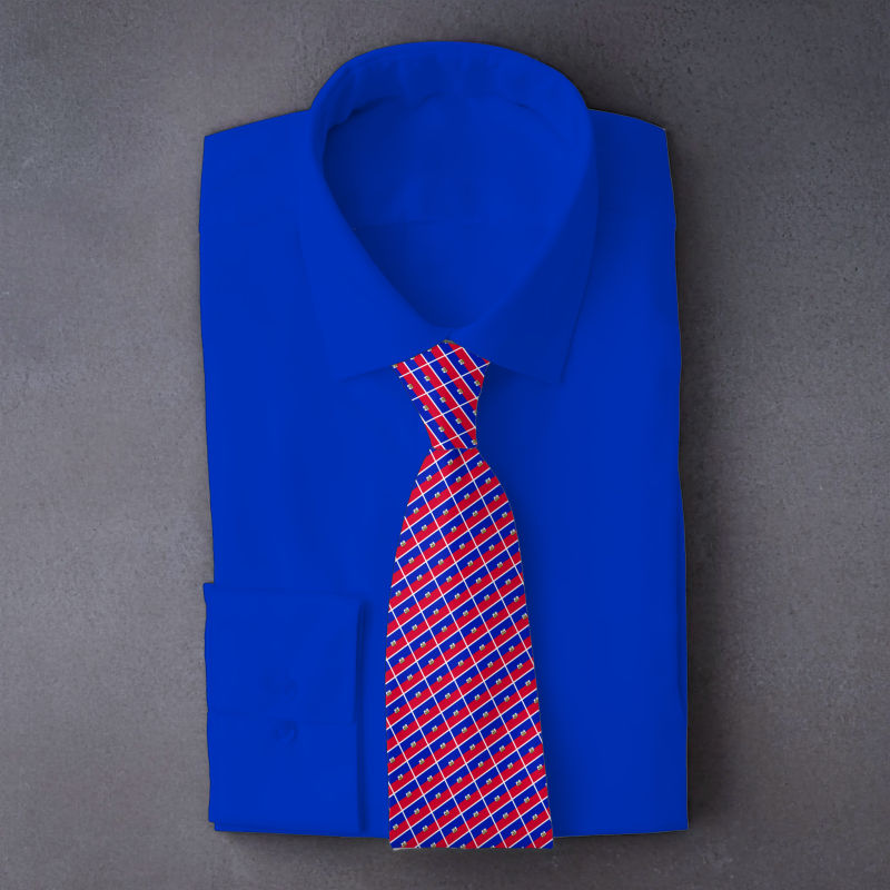 Haiti flag necktie on blue folded shirt