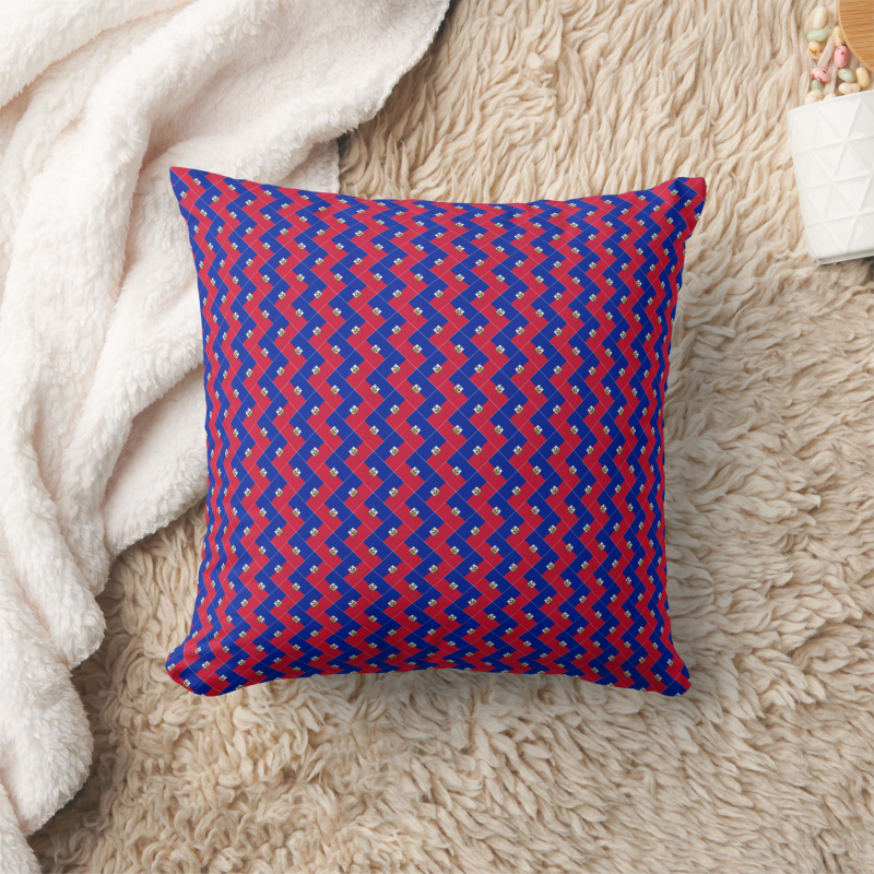 Square pillow printed with a stylized Haiti flag in a bold, modern design.