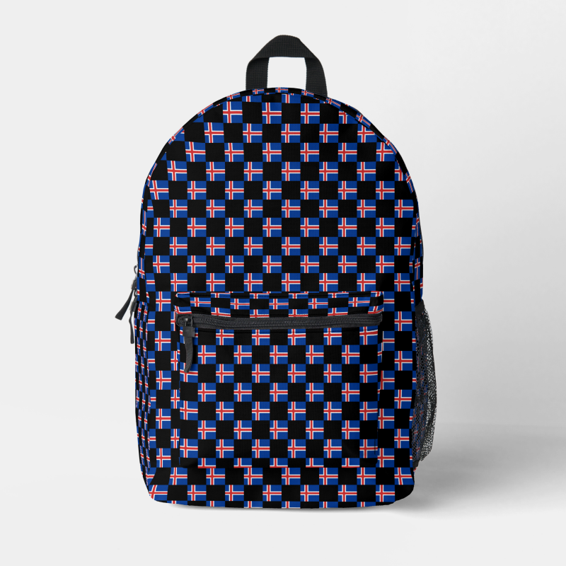 Iceland flag backpack with checkered detailing, blending national pride with everyday function.