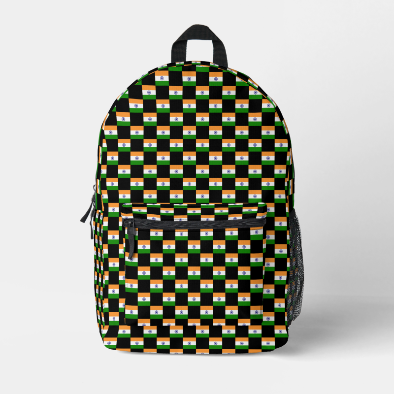 India flag backpack with checkered detailing, blending national pride with everyday function.