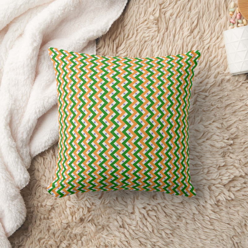 Decorative pillow with a patchwork pattern based on the India national flag.