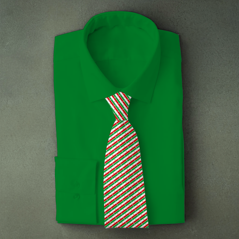 Alt tag : Iran flag necktie on folded white shirt