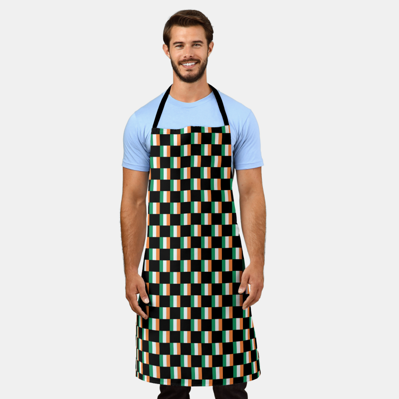 Ireland flag checkered pattern on full-length apron – perfect for the kitchen or grill.