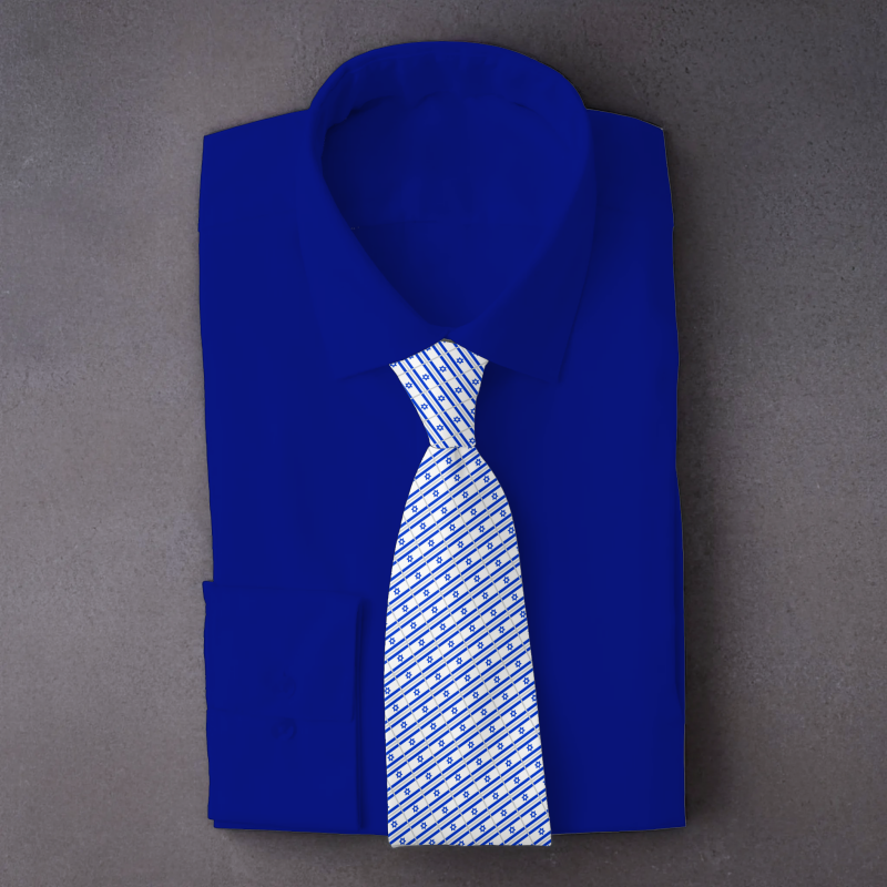 Israel flag necktie on blue folded shirt