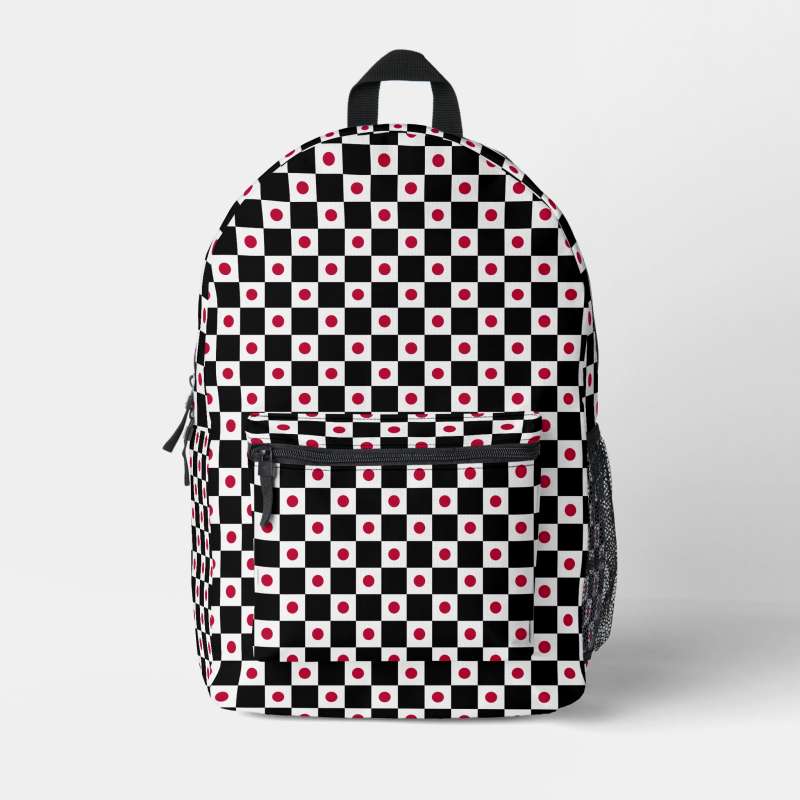 Japan flag backpack with checkered detailing, blending national pride with everyday function.