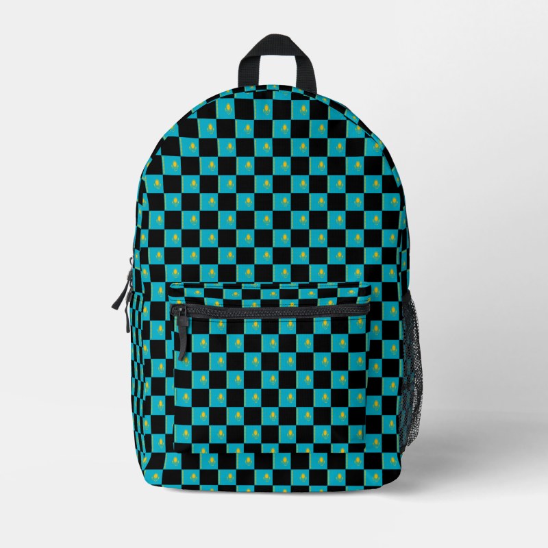 Kazakhstan flag backpack with checkered detailing, blending national pride with everyday function.