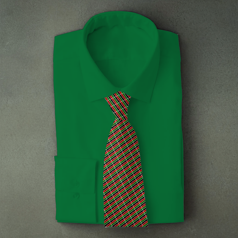 Kenya flag necktie on green folded shirt