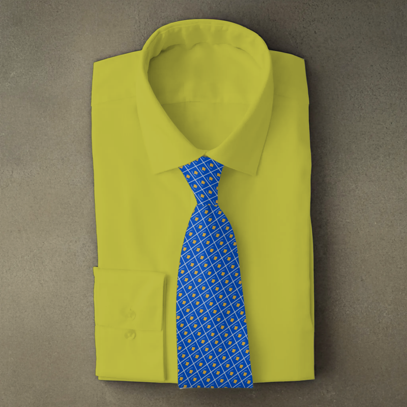 Kosovo flag necktie on gold or yellow folded shirt