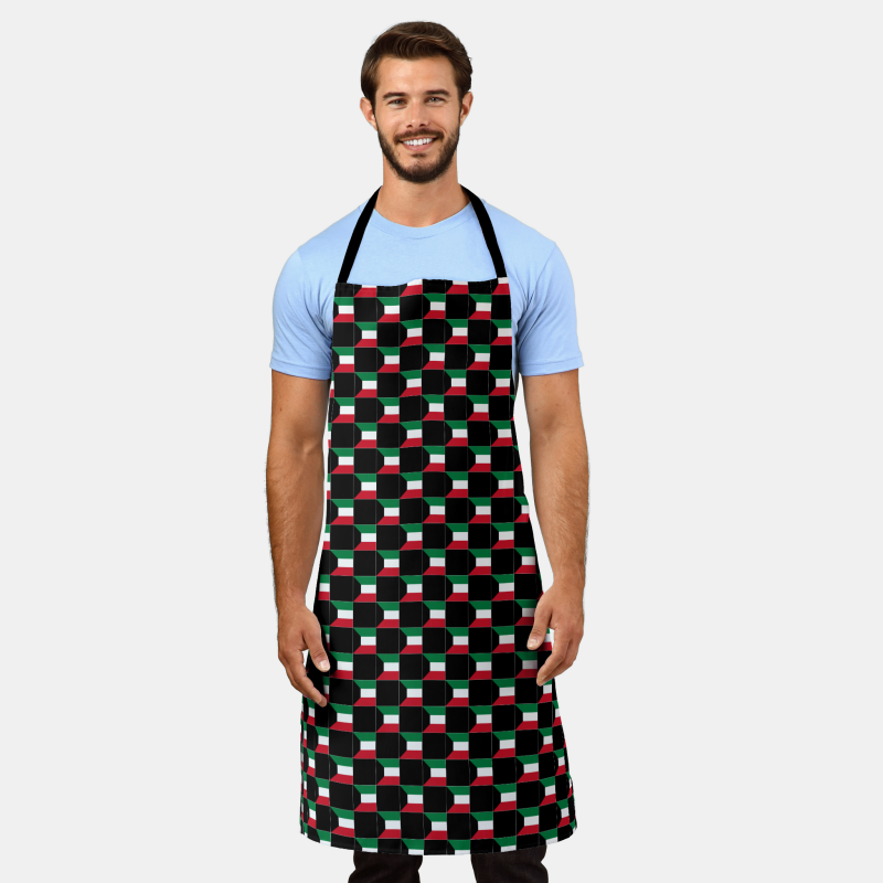 Kuwait flag checkered pattern on full-length apron – perfect for the kitchen or grill.