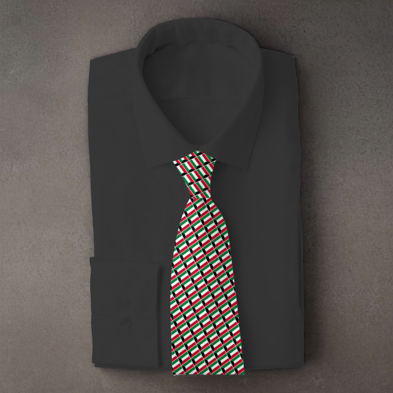 Kuwait flag necktie on black folded shirt