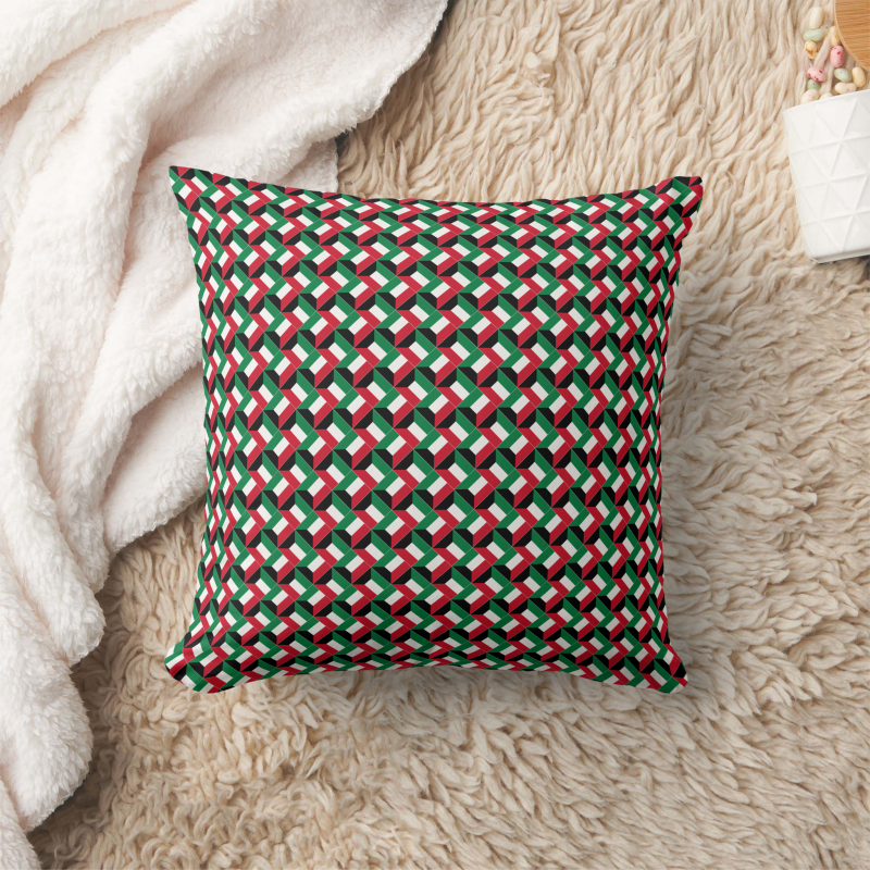 Kuwait flag square pillow featuring modern patchwork flag design.