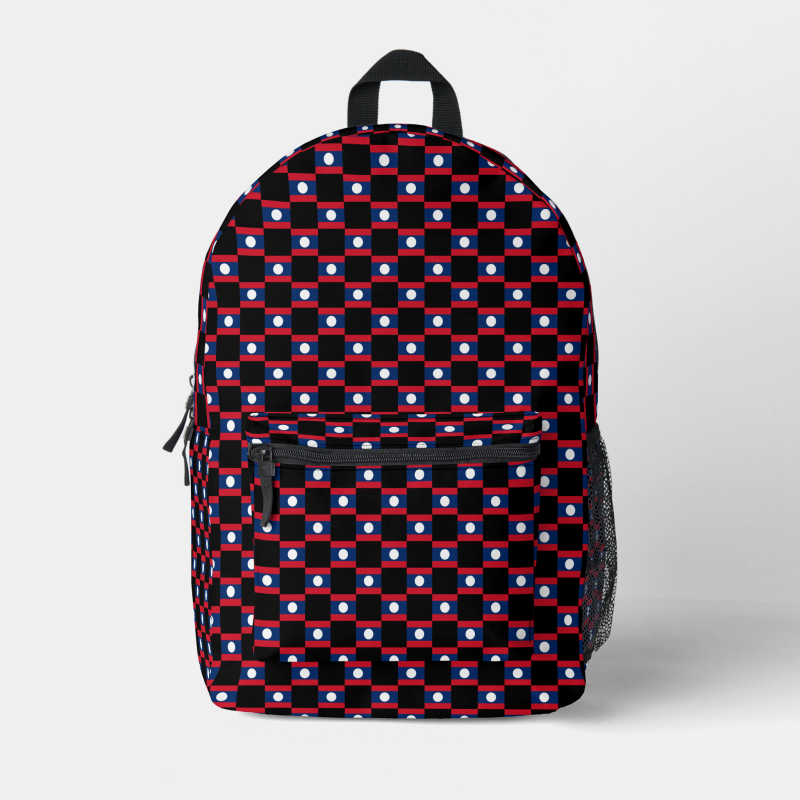 Laos flag backpack with checkered detailing, blending national pride with everyday function.