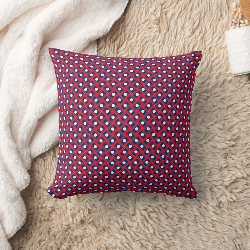 Square pillow printed with a stylized Laos flag in a bold, modern design.