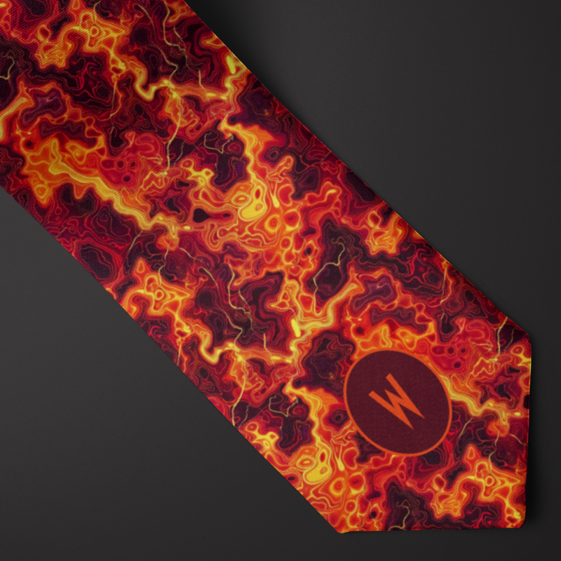 Fiery red and yellow lava pattern necktie with monogram