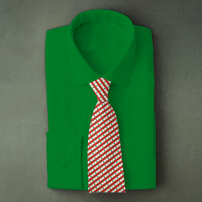Lebanon flag necktie on green folded shirt