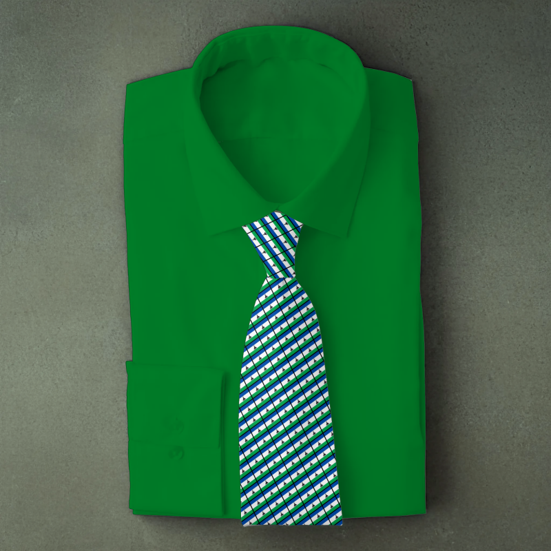Lesotho flag necktie on green folded shirt