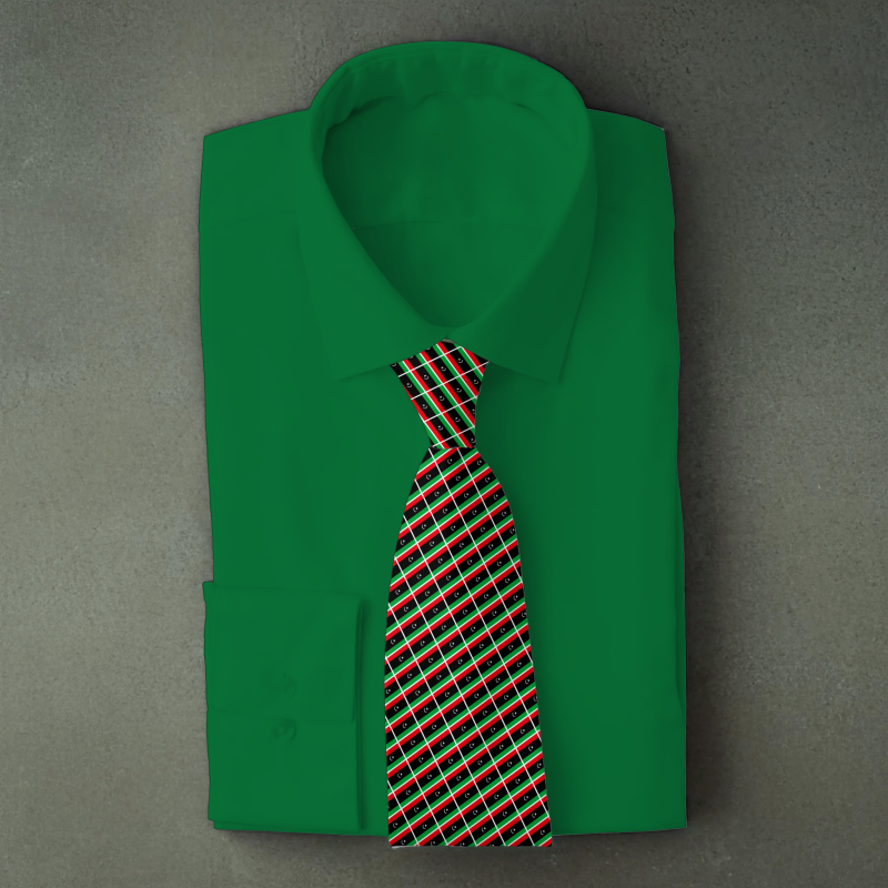 Libya flag necktie on green folded shirt