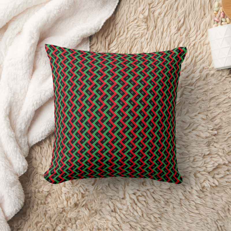 Square pillow printed with a stylized Libya flag in a bold, modern design.