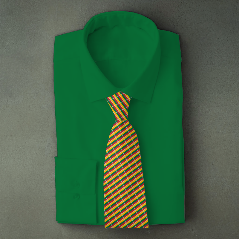 Lithuania flag necktie on green folded shirt