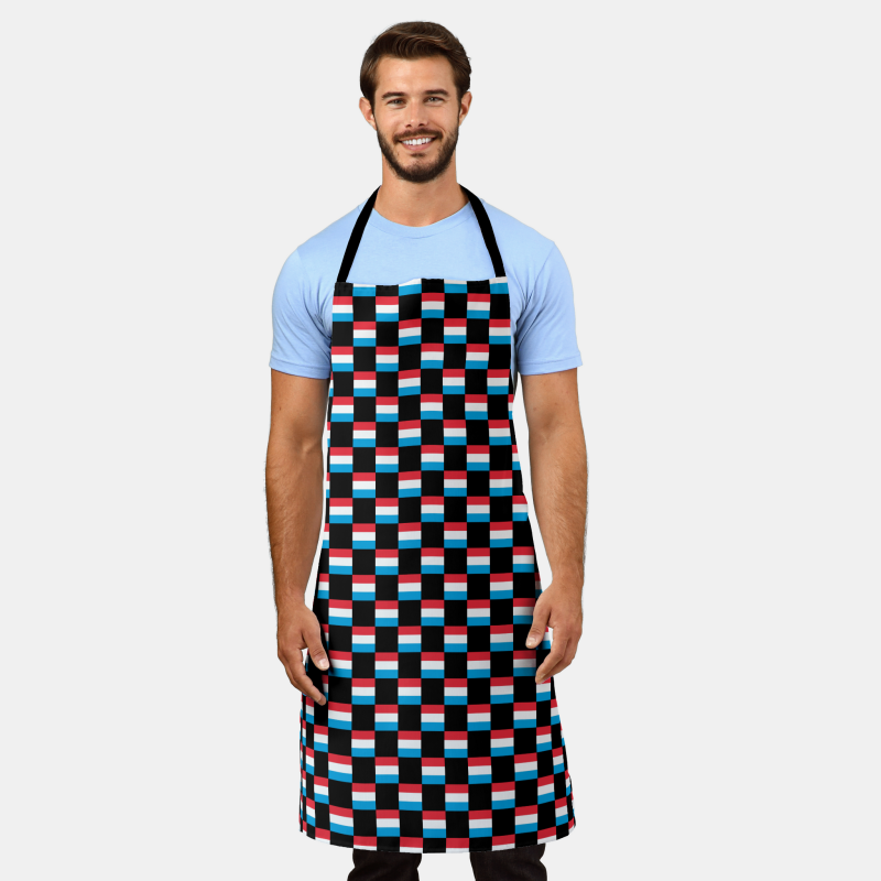 Luxembourg flag checkered pattern on full-length apron – perfect for the kitchen or grill.