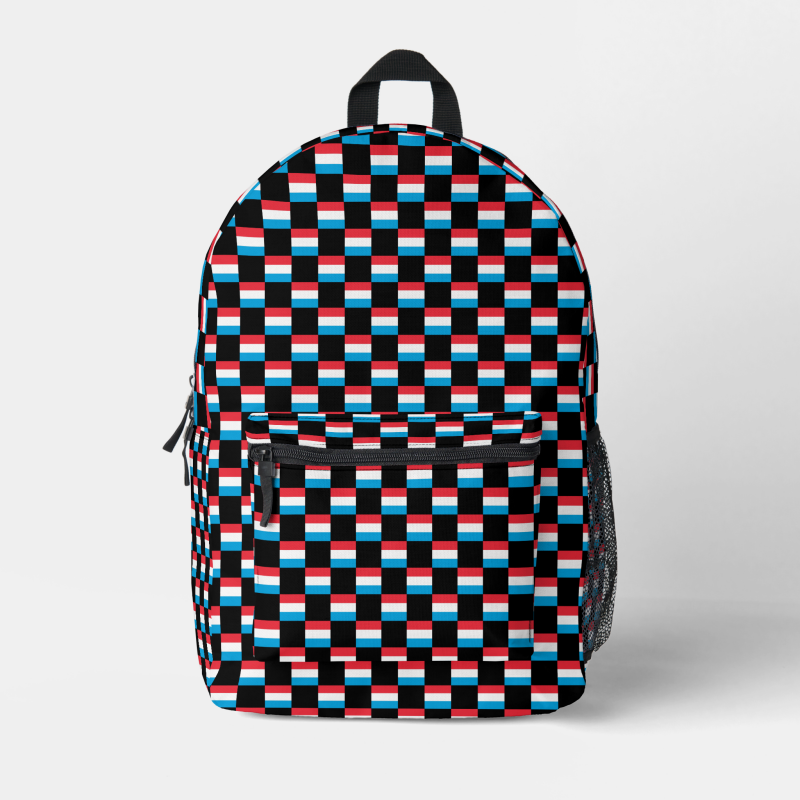 Luxembourg flag backpack with checkered detailing, blending national pride with everyday function.
