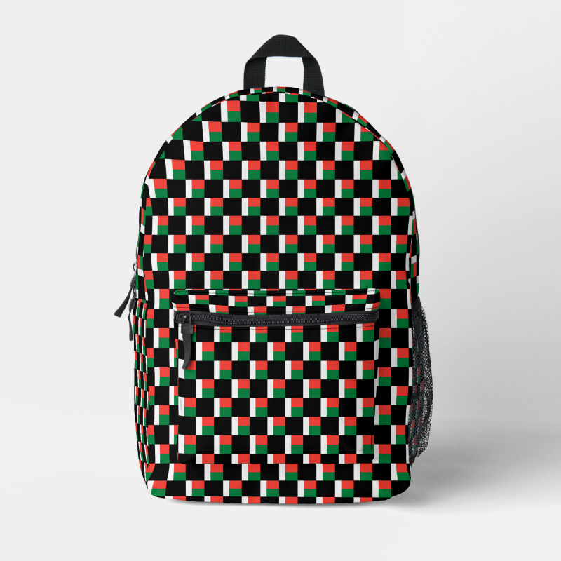 Madagascar flag backpack with checkered detailing, blending national pride with everyday function.