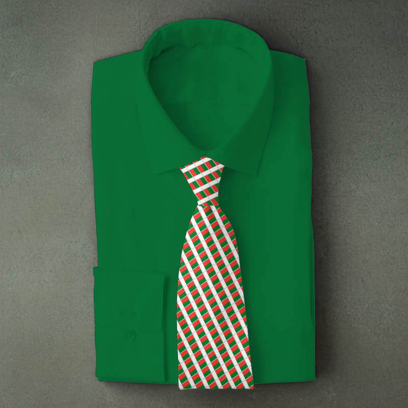 Madagascar flag necktie on green folded shirt
