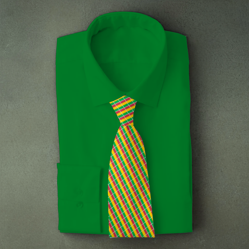 Mali flag necktie on green folded shirt
