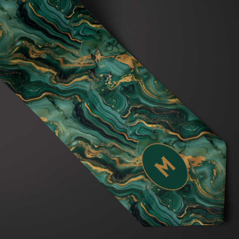monogram green marble pattern necktie