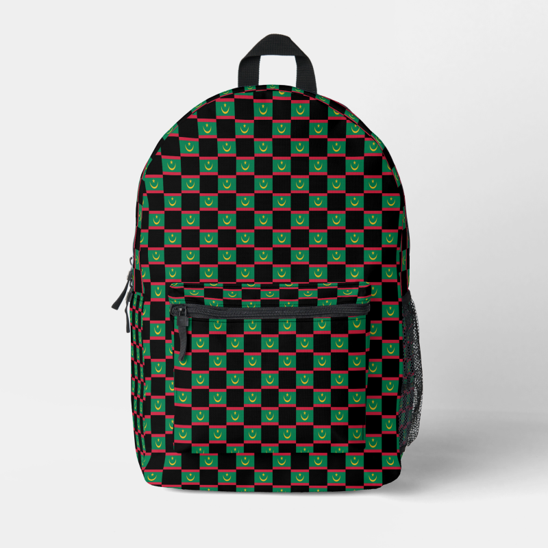 Mauritania flag backpack with checkered detailing, blending national pride with everyday function.
