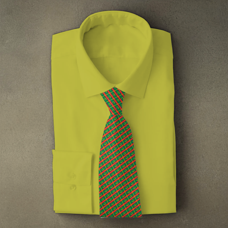 Mauritania flag necktie on yellow folded shirt
