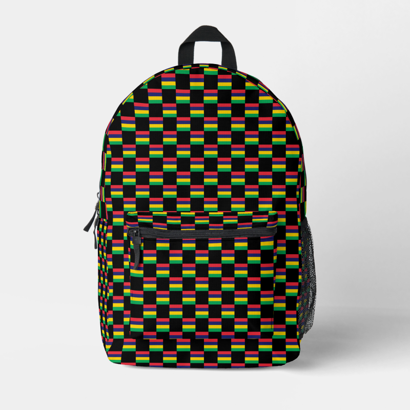 Mauritius flag backpack with checkered detailing, blending national pride with everyday function.