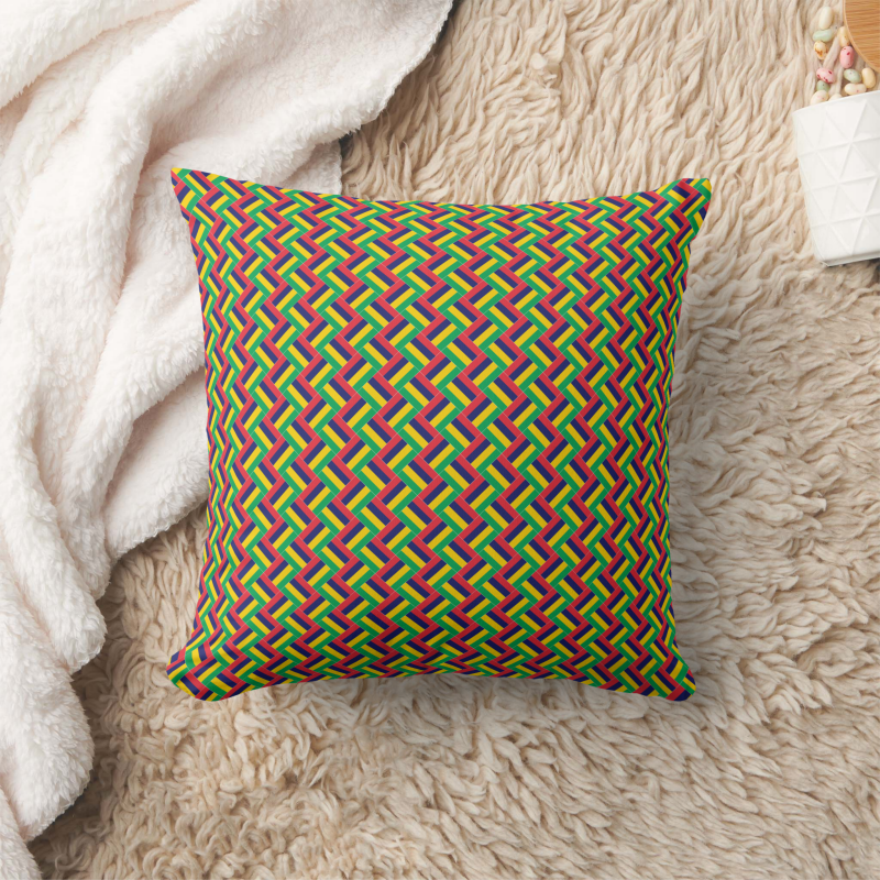 Mauritius flag-inspired pillow in square shape, designed with a creative patchwork motif.