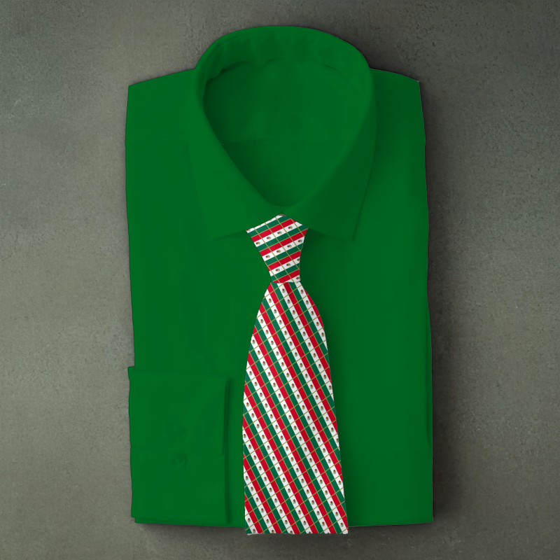 Mexico flag necktie on green folded shirt