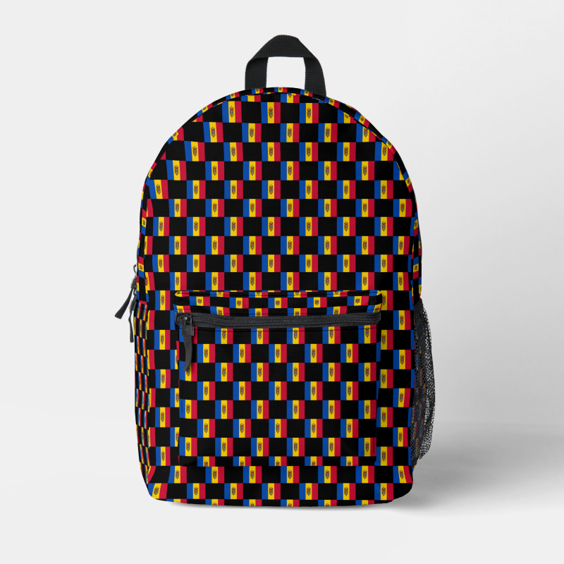 Moldova flag backpack with checkered detailing, blending national pride with everyday function.