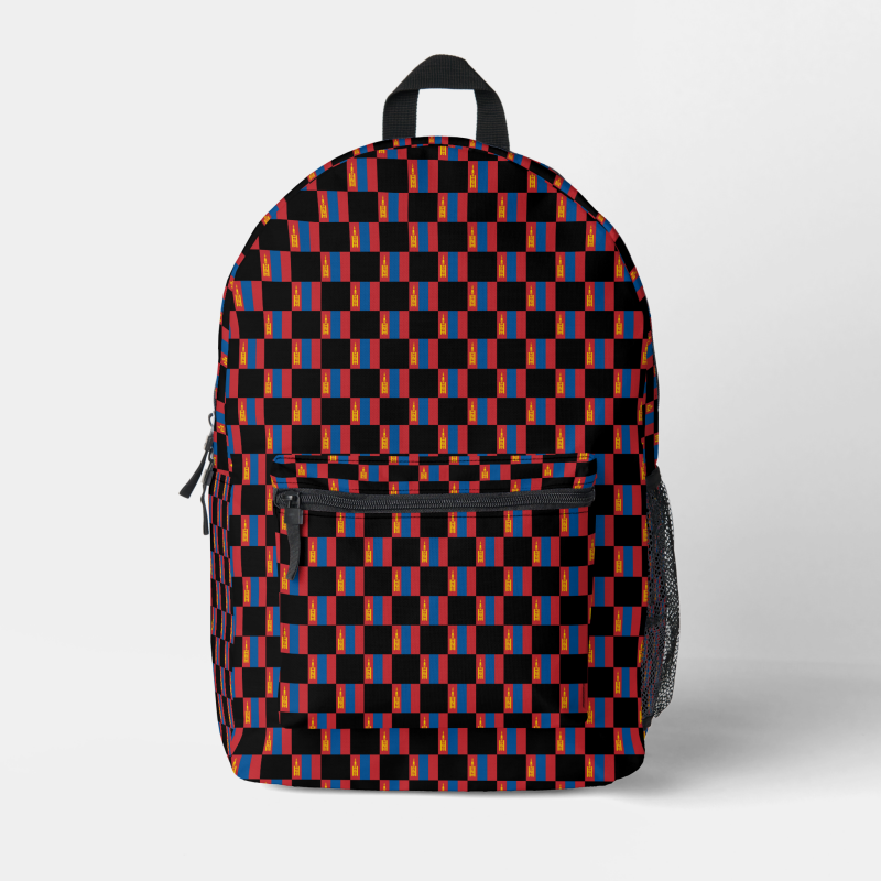 Mongolia flag backpack with checkered detailing, blending national pride with everyday function.
