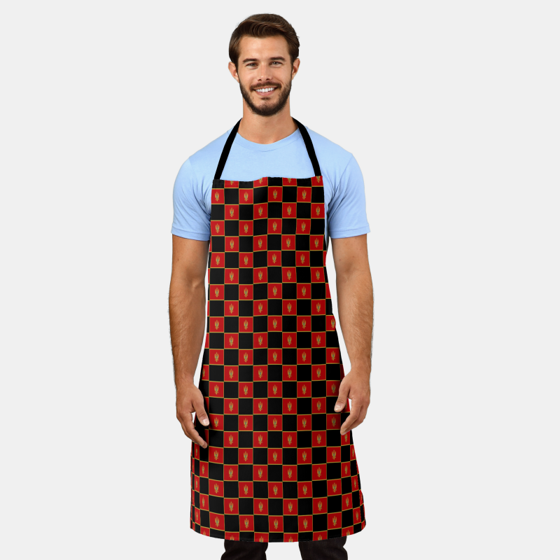 Montenegro flag checkered pattern on full-length apron – perfect for the kitchen or grill.
