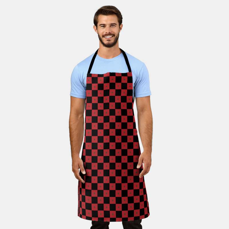 Apron featuring a bold checkered design inspired by the national flag of Morocco.