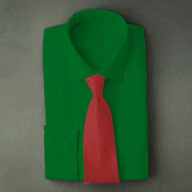 Morocco flag necktie on green folded shirt