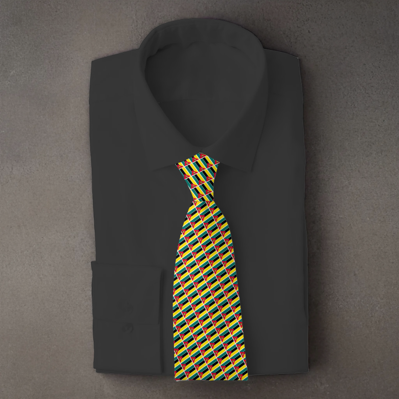 Mozambique flag necktie on black folded shirt