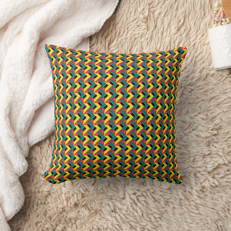 Throw pillow featuring Mozambique flag patchwork pattern