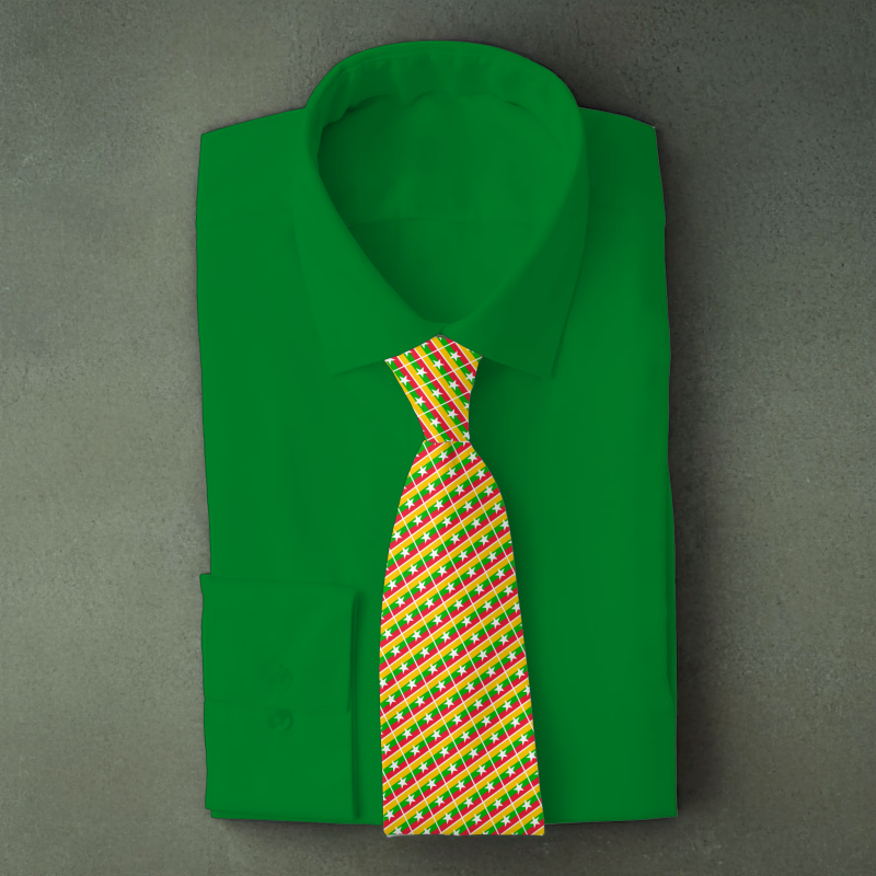 Myanmar flag necktie on green folded shirt
