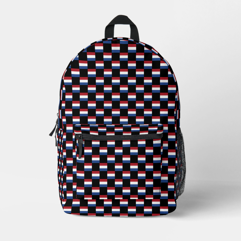 Netherlands flag backpack with checkered detailing, blending national pride with everyday function.