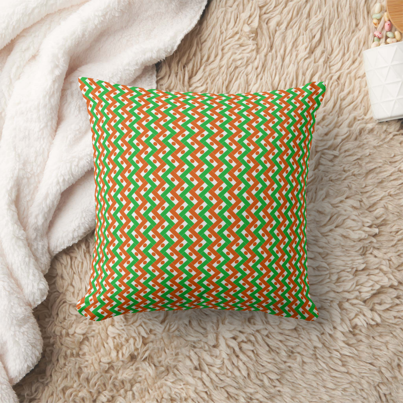 Niger flag square pillow featuring modern patchwork flag design. Decorative pillow with a patchwork pattern based on the Nigeria national flag. Square pillow printed with a stylized North Korea flag in a bold, modern design.